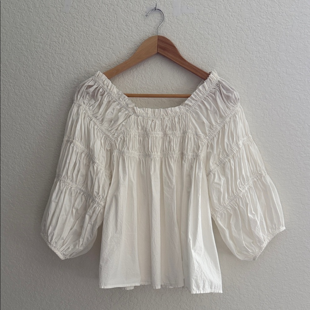 Free People Women's Off-White Off-Shoulder Peplum Top Size L - Picture 5 of 13